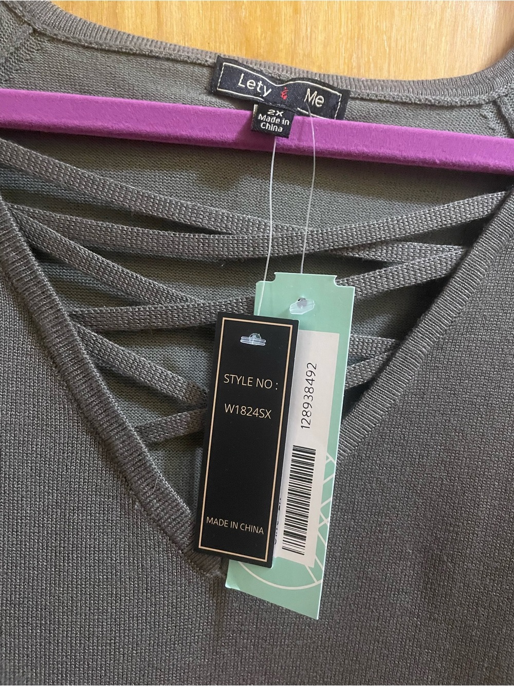 Women's Olive Green V-Neck Long Sleeve Top with Lattice Detail - Picture 3 of 10